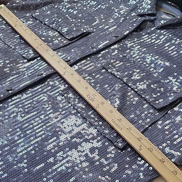 NEW ANTHROPOLOGIE PILCRO Long-Sleeve Oversized Sequin Button down Shirt M L XL - Picture 2 of 5